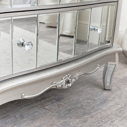 Silver Mirrored Chest of Drawers & Pair of 3 Drawer Bedside Tables - Tiffany Range