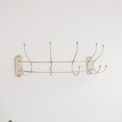 Antique Ivory Curved Coat Hanger Rail with 5 Storage Hooks - 60cm