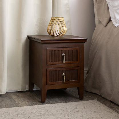 Dark Brown Wooden Reeded Dressing Table, Mirror Set & Pair of Bedside Tables - Georgian Range