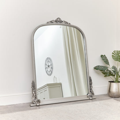 Extra Large Arch Antique Silver Ornate Overmantle Mirror - 152cm x 128cm