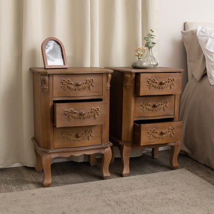 Pair of Wooden 3 Drawer Bedside Tables - Pays Du Bois Range