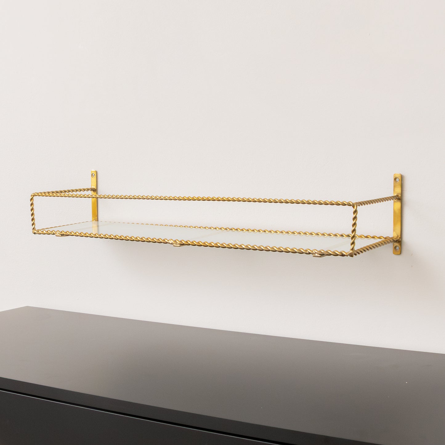 Large Gold Twisted Rope Design Wall Shelf with Frosted Glass Shelf