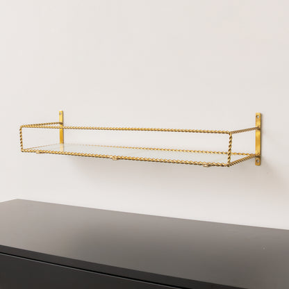 Large Gold Twisted Rope Design Wall Shelf with Frosted Glass Shelf