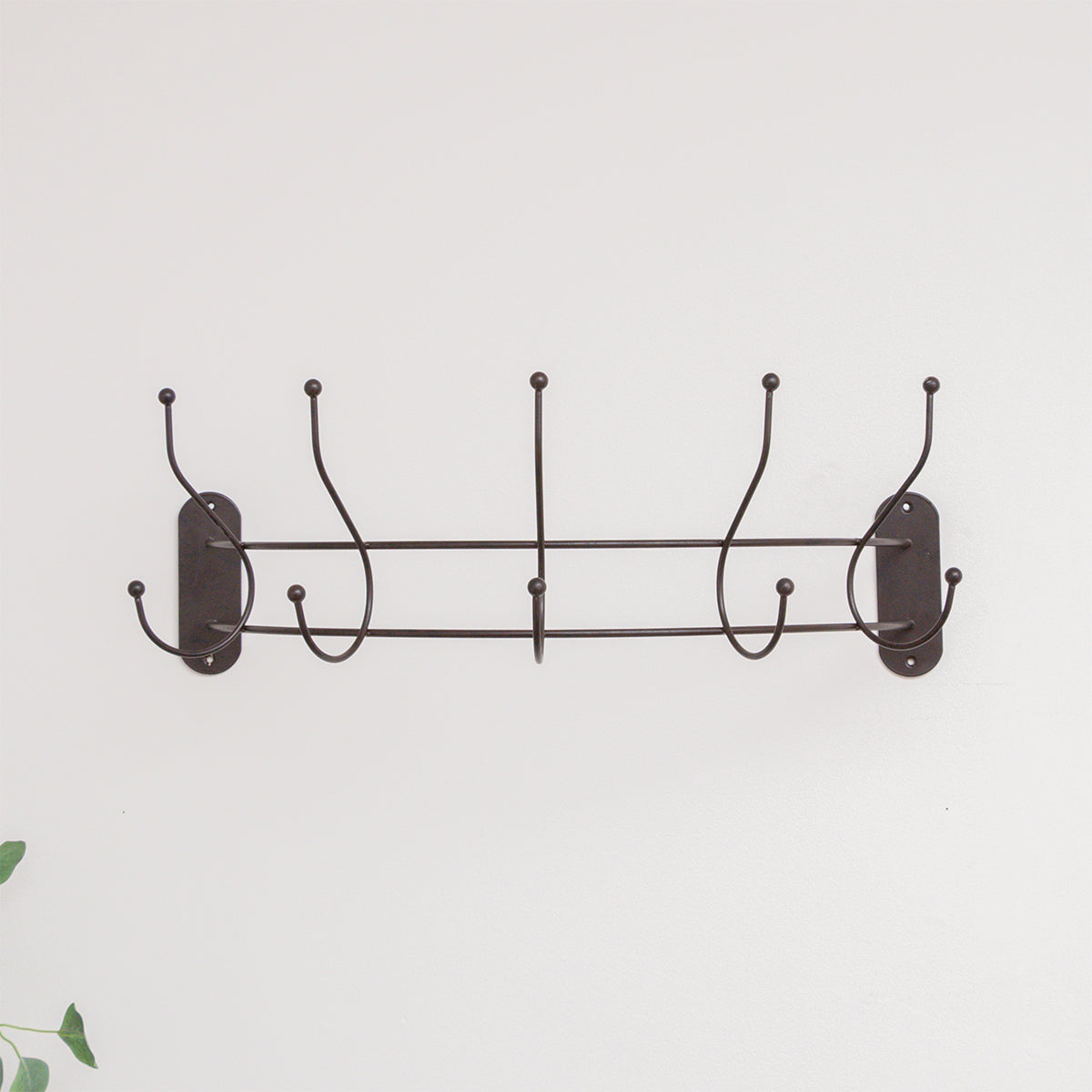 Antique Dark Bronze Curved Coat Hanger Rail with 5 Storage Hooks - 60cm