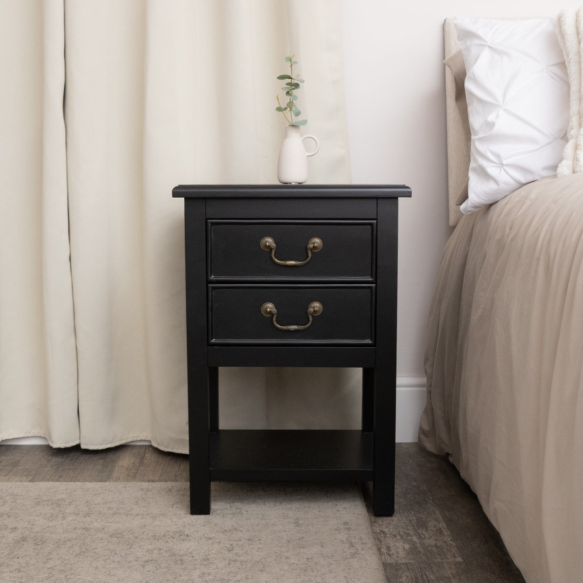 Black 2 Drawer Bedside Table with Shelf - Briggs Range