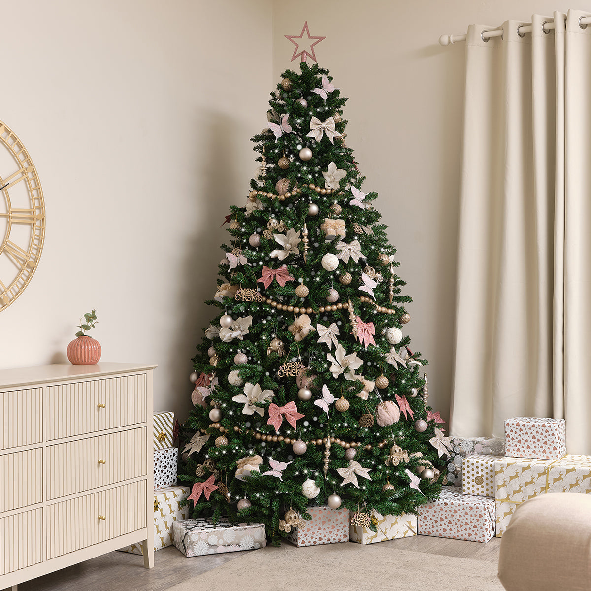Set of 3 Wooden Pink Glitter Merry Christmas Decorations