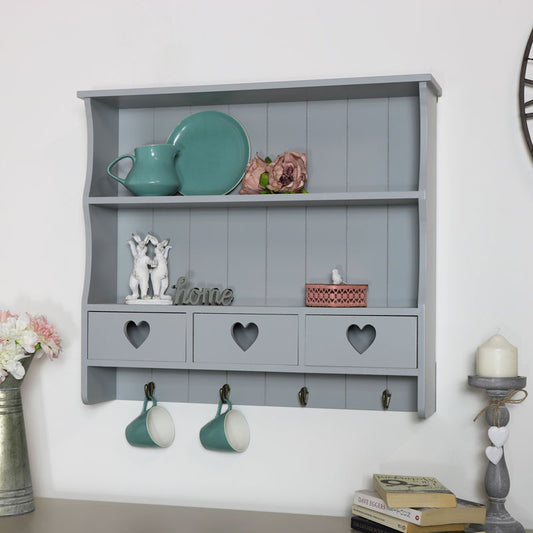  Large Grey Wall Shelf with Heart Drawer Storage 