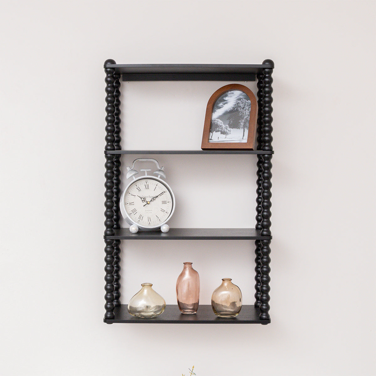 Black Wooden Bobble Framed 3 Tier Shelf