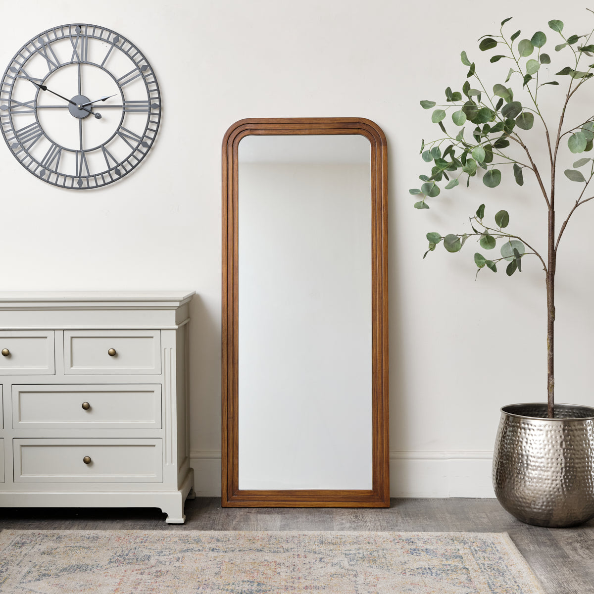 Dark Wood Arched Frame Wall Mirror 60cm x 140cm