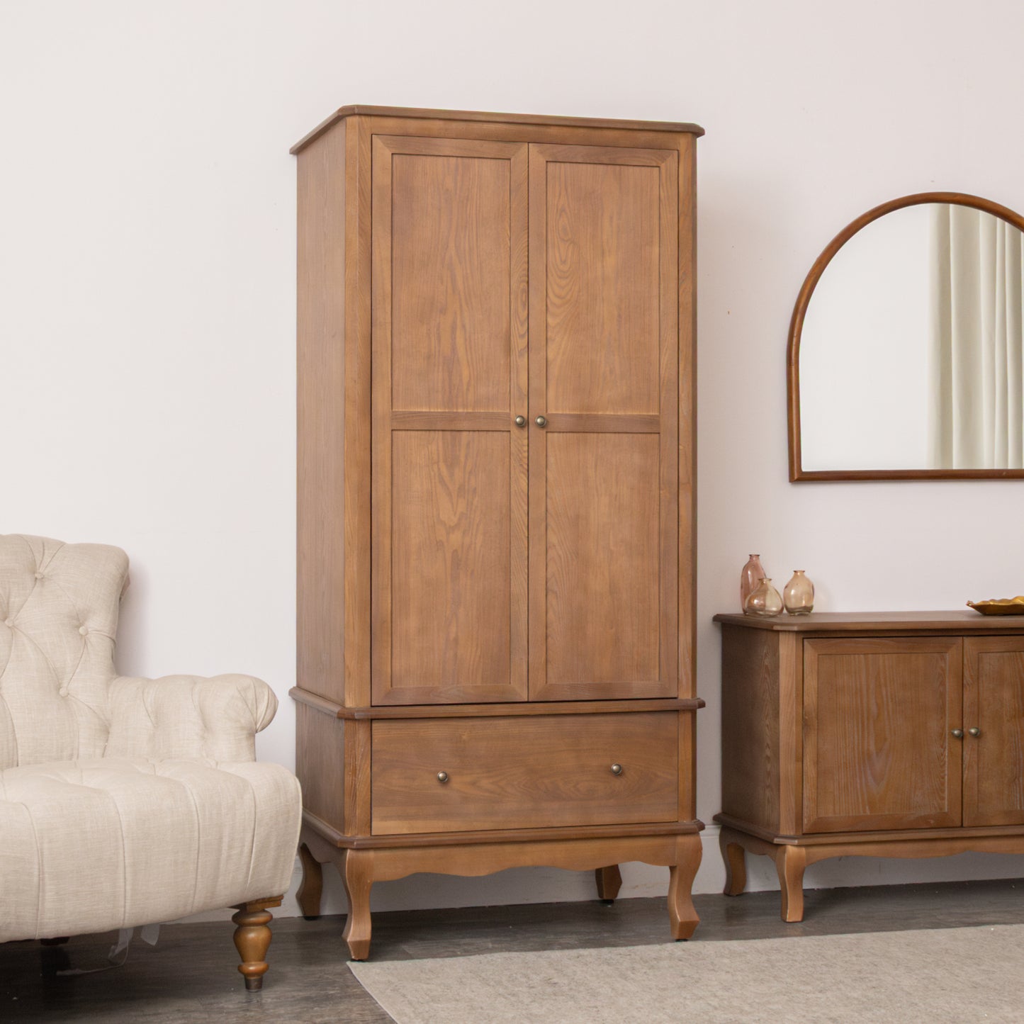 Dark Wood Wardrobe, Dressing Table Set, Chest of Drawers & Pair of Bedside Tables - Ashwell Range