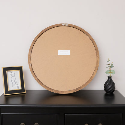 Round Dark Wood Frame Mirror - 55cm