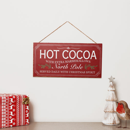  Red, White and Green Hot Cocoa Decorative Sign 