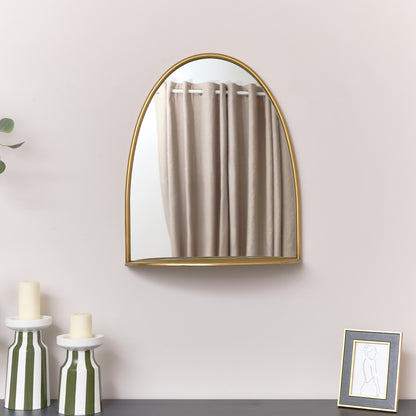 Arched Gold Mirror With Mirrored Shelf - 50cm x 60cm