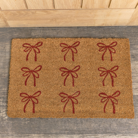  Red Bow Detail PVC Backed Coir Doormat 60cm x 40cm 