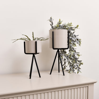 taupe plant pots Set of 2 Taupe Metal Planter Pots with Stand – Windsor Browne