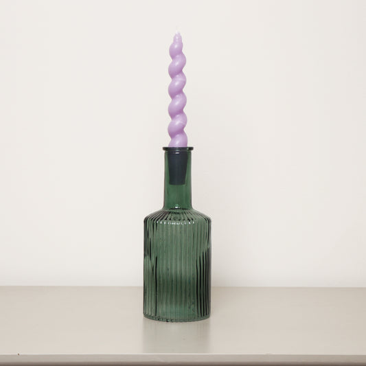  Dark Green Ribbed Glass Bottle Vase - 20cm 