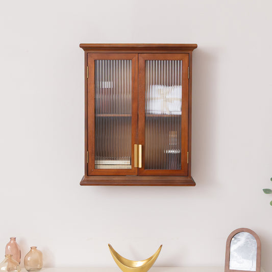  Wooden Reeded Glass Wall Cabinet 