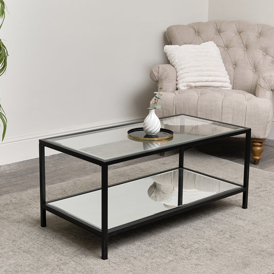 Black Glass & Mirrored Coffee Table 