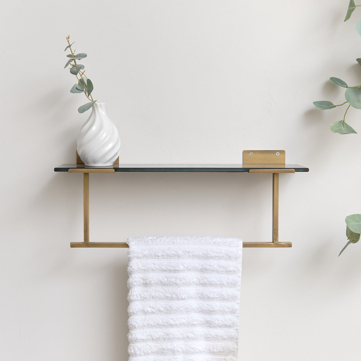 Black & Gold Glass Wall Shelf With Towel Rail