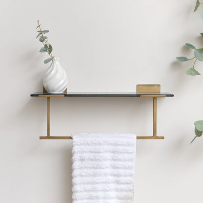 Black & Gold Glass Wall Shelf With Towel Rail