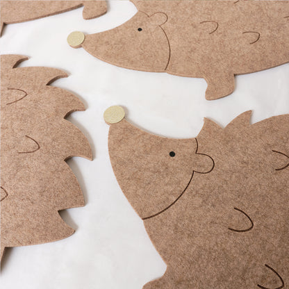Set of 4 Brown Hedgehog Shaped Felt Placemats