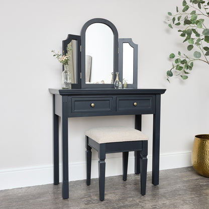 Large Dressing Table, Mirror & Stool Set - Daventry Navy Black Range