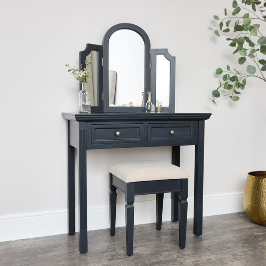  Large Dressing Table, Mirror & Stool Set - Daventry Navy Black Range 