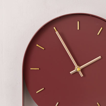 Raspberry Red & Gold Pendulum Metal Analogue Wall Clock - 20cm x 55cm