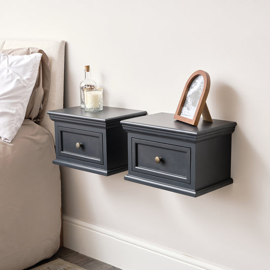  Pair of Navy Black Wall Mounted Bedside Tables - Daventry Navy Black Range 