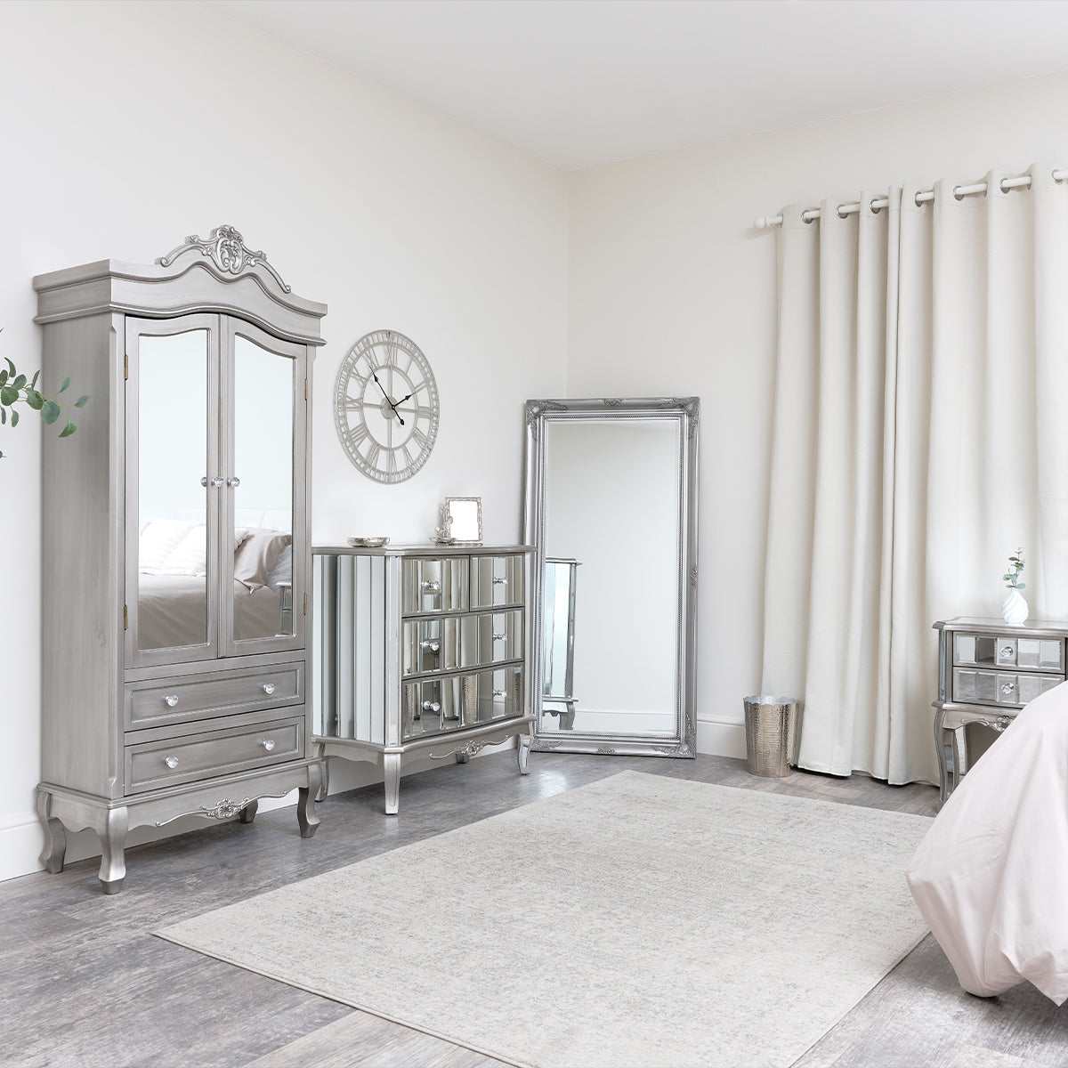 Mirrored Closet, Chest of Drawers & Pair of 3 Drawer Bedsides - Tiffany Range