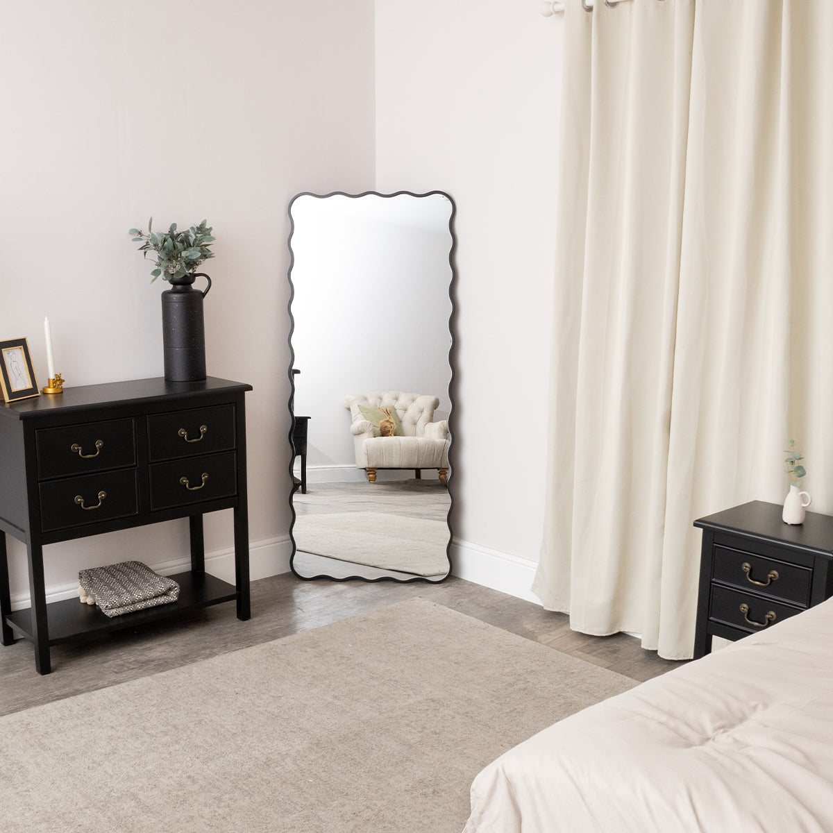 Black 2 Drawer Bedside Table with Shelf - Briggs Range