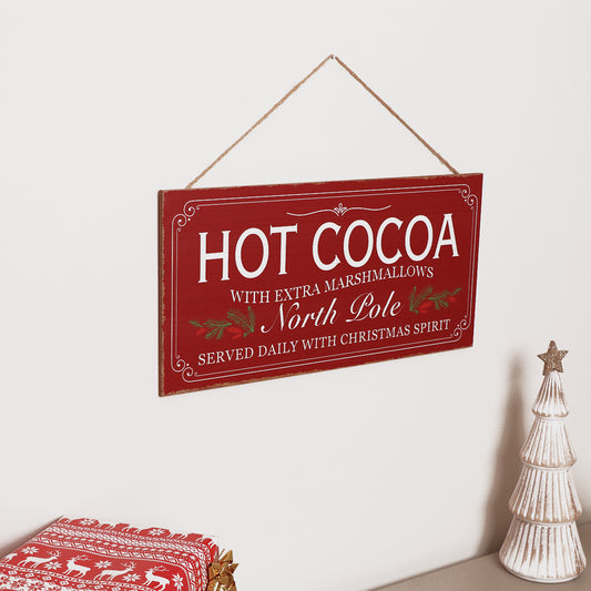  Red, White and Green Hot Cocoa Decorative Sign 