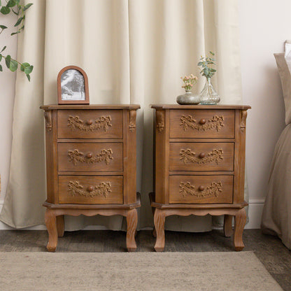 Pair of Wooden 3 Drawer Bedside Tables - Pays Du Bois Range