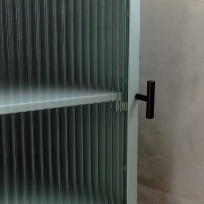 Pair of Pale Blue Reeded Glass Bedside Tables