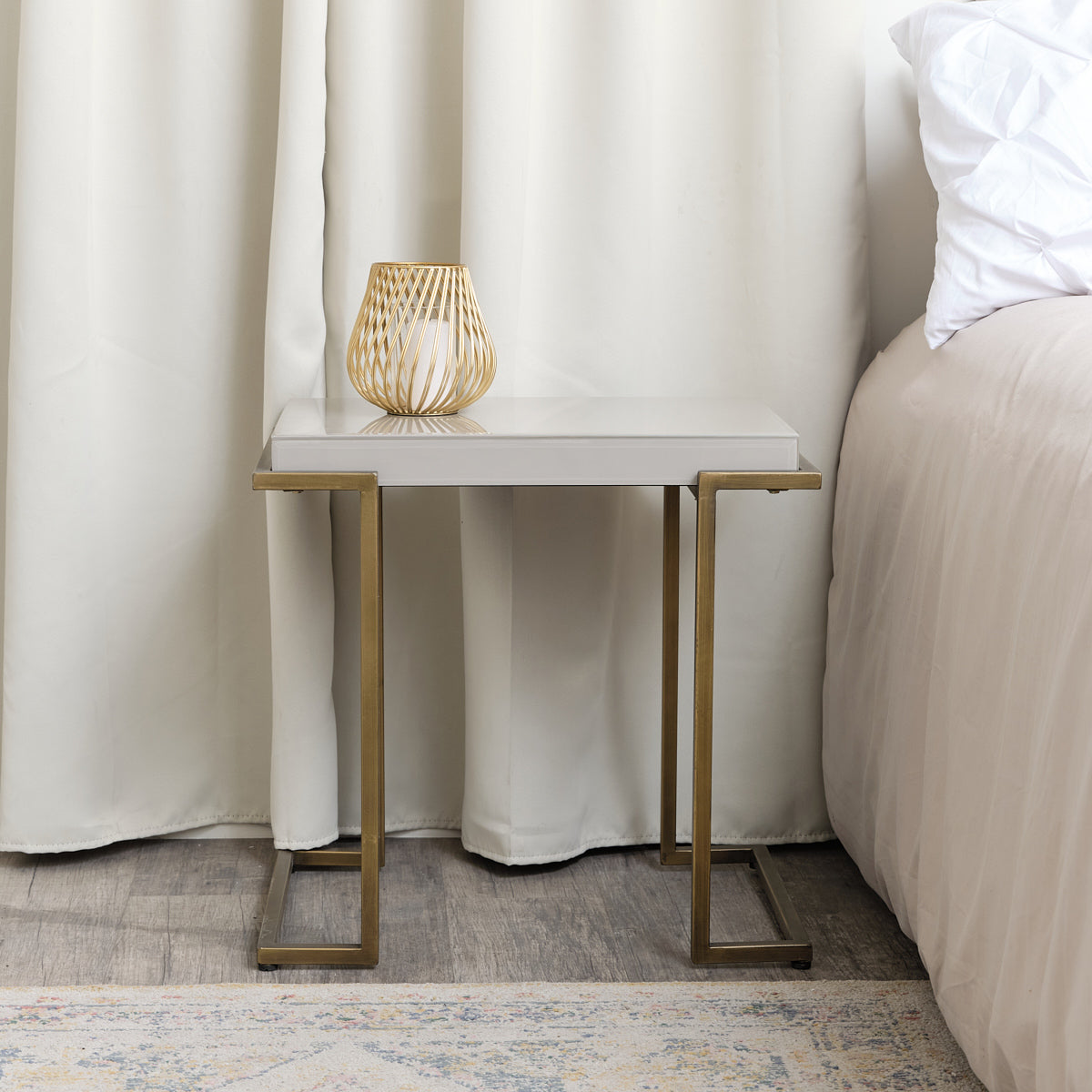 Rectangular Metal Taupe Grey and Gold Framed Side Table