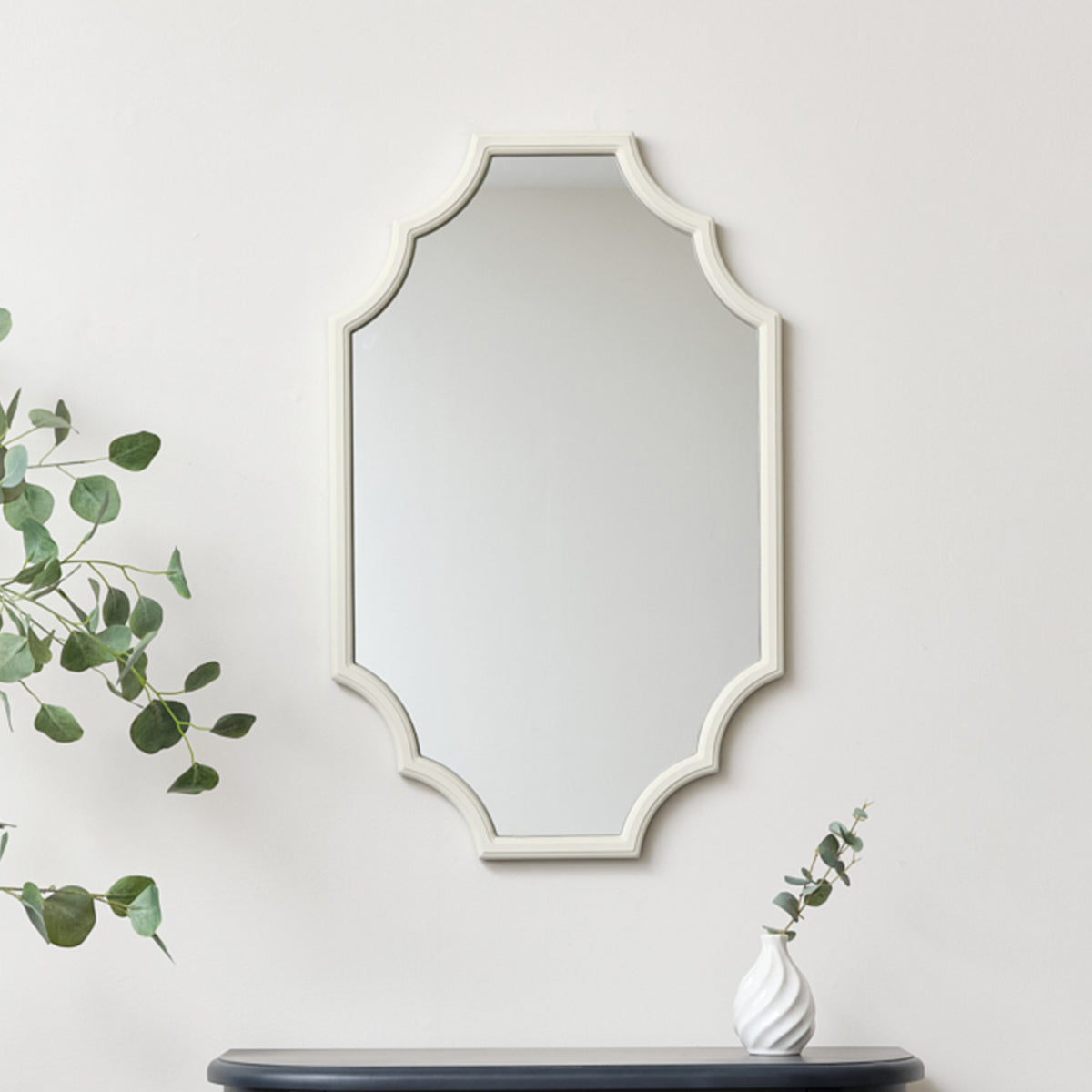 Ivory Geometric Framed Wall Mirror 80cm x 50cm