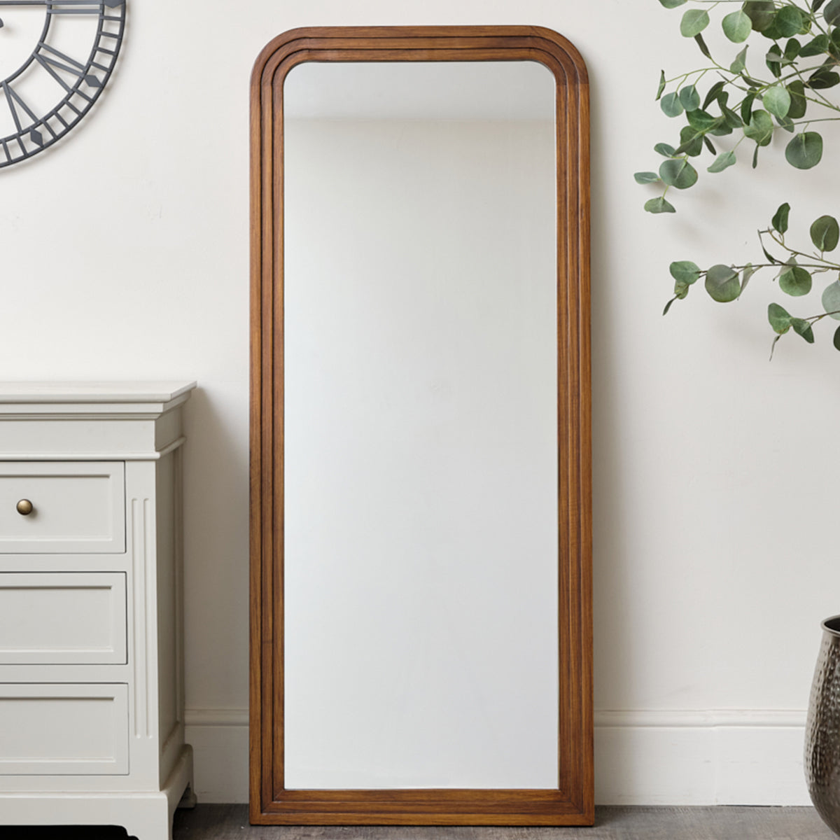 Dark Wood Arched Frame Wall Mirror 60cm x 140cm