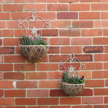 Set of 2 Ornate Antique Cream Wall Planters