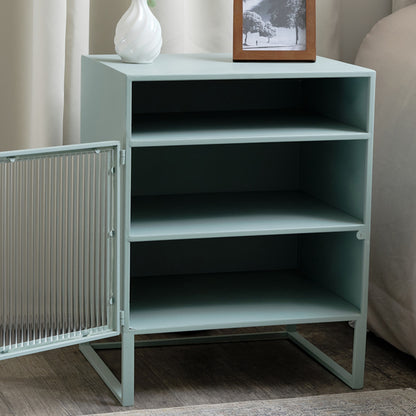Pale Blue Reeded Glass Bedside Table