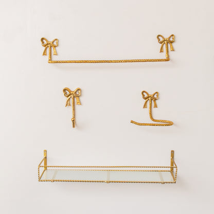 Large Gold Twisted Rope Design Wall Shelf with Frosted Glass Shelf