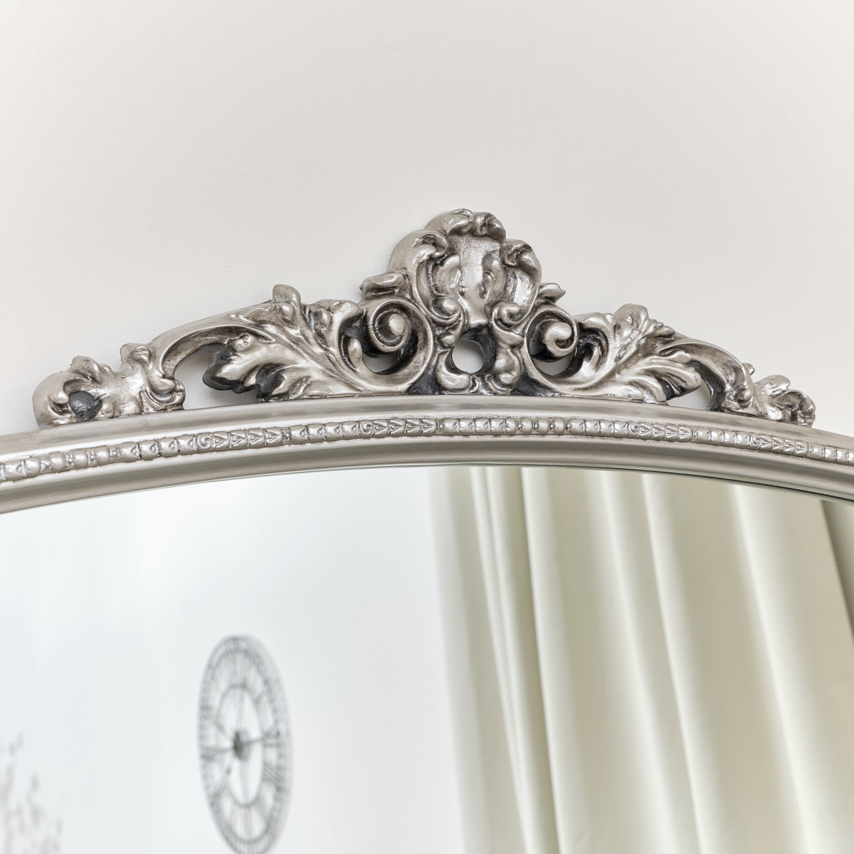 Extra Large Arch Antique Silver Ornate Overmantle Mirror - 152cm x 128cm