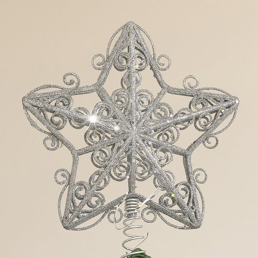  Silver Ornate Glitter Star Christmas Tree Topper 