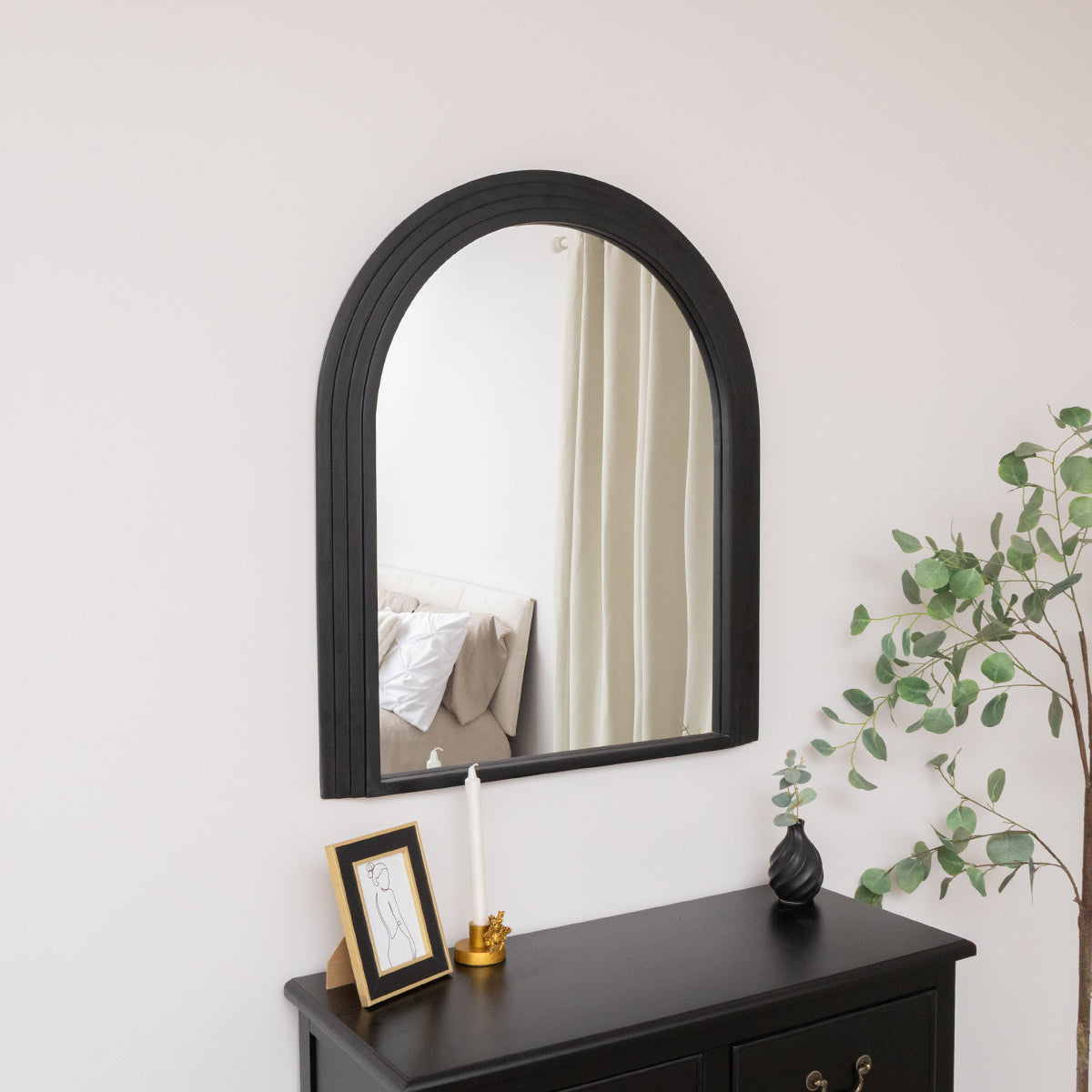 Large Black Arched Wall Mirror - 90cm x 77cm