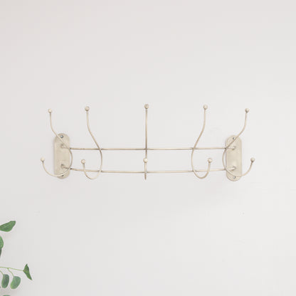 Antique Ivory Curved Coat Hanger Rail with 5 Storage Hooks - 60cm