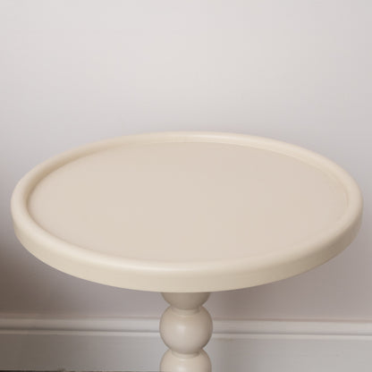 Taupe Painted Round Wooden Bobble Side Table - 45cm x 56.5cm