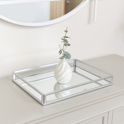 Large Silver Mirrored Cocktail Tray