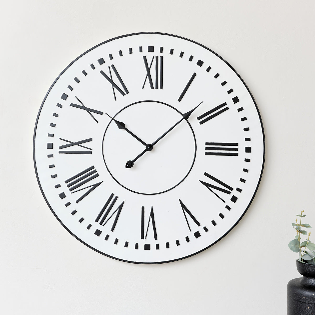 Large Metal Black & White Wall Clock 76cm x 76cm
