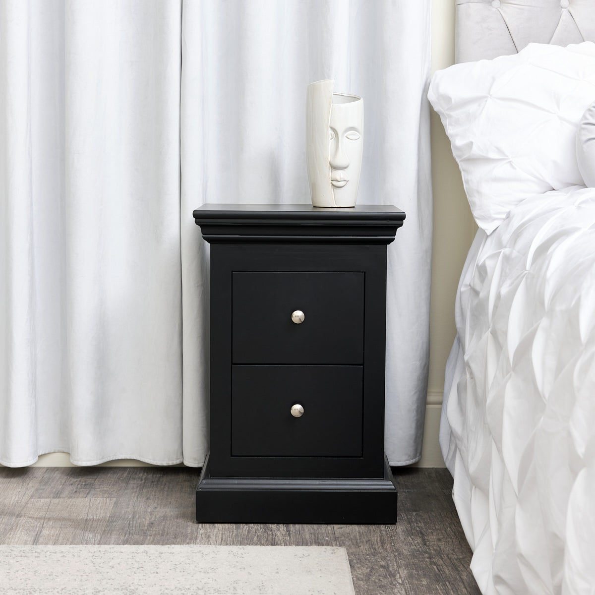 Black 2 Drawer Bedside Table - Slimline Haxey Black Range