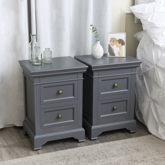  Pair of Midnight Grey Two Drawer Bedside Tables - Daventry Midnight... 