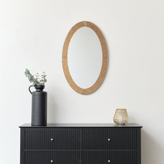  Antique Gold Glass Oval Wall Mirror - 79cm x 50cm 
